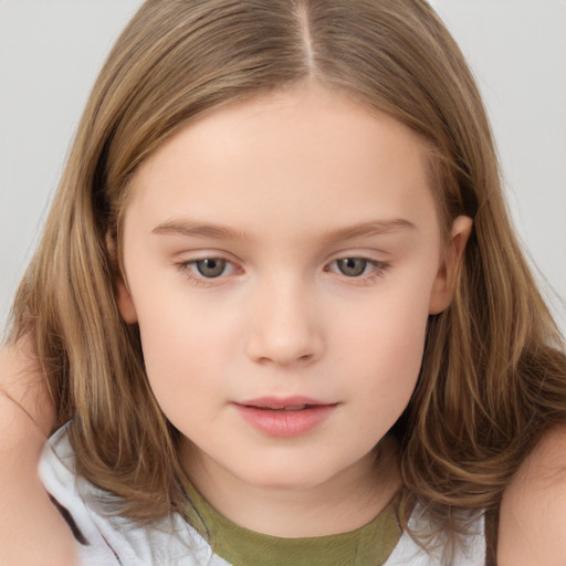 Neutral white child female with medium  brown hair and brown eyes