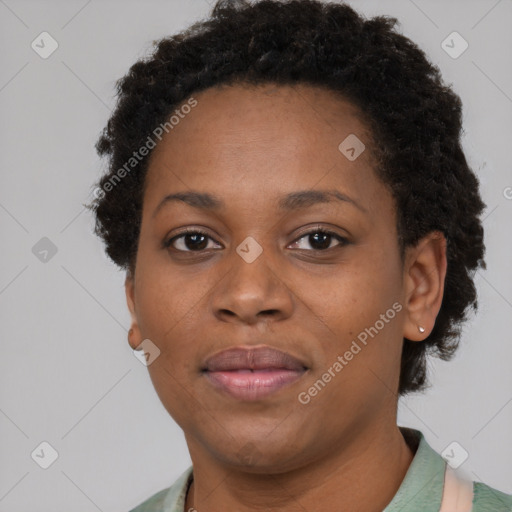 Neutral black young-adult female with short  brown hair and brown eyes