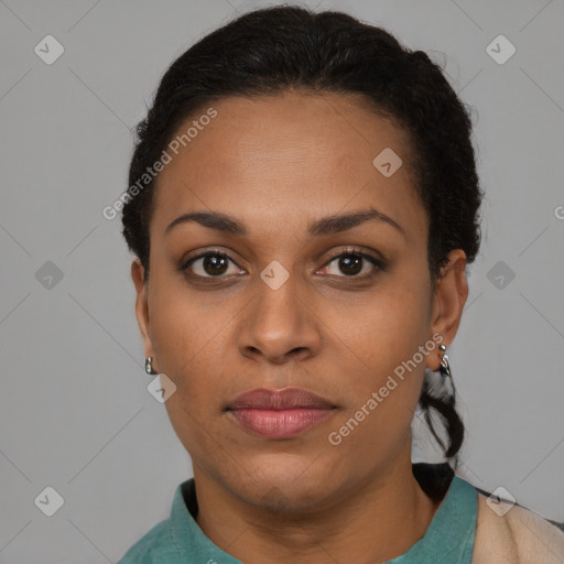 Neutral black young-adult female with short  brown hair and brown eyes