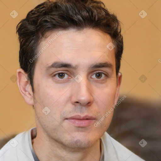 Neutral white adult male with short  brown hair and brown eyes