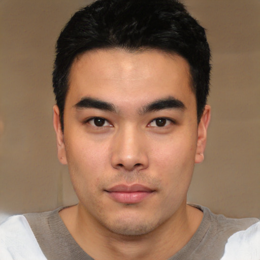 Neutral asian young-adult male with short  black hair and brown eyes