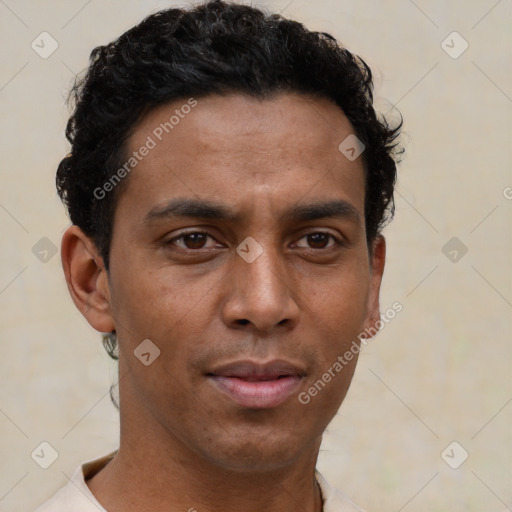 Neutral black young-adult male with short  brown hair and brown eyes