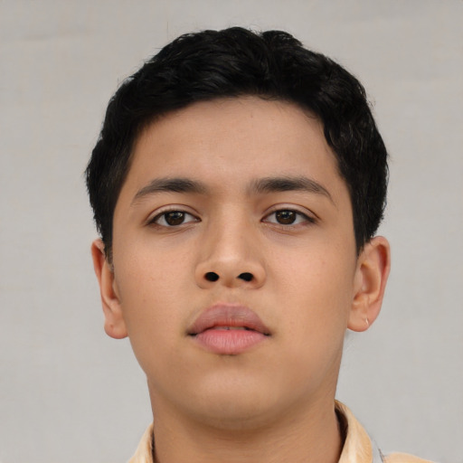 Neutral asian young-adult male with short  brown hair and brown eyes