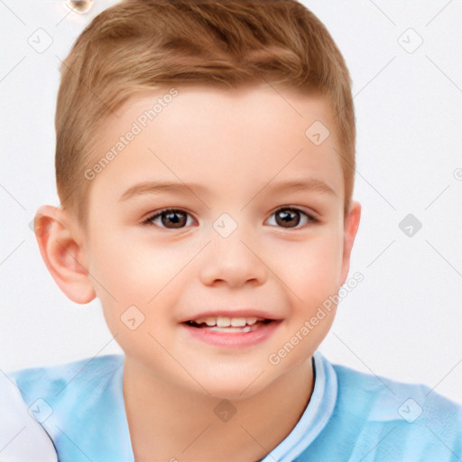 Joyful white child female with short  brown hair and brown eyes