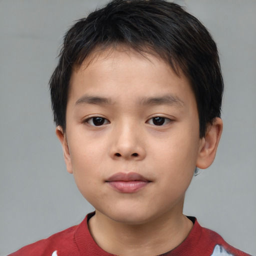Neutral asian child male with short  brown hair and brown eyes