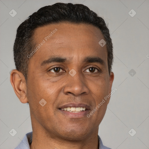 Neutral latino young-adult male with short  brown hair and brown eyes