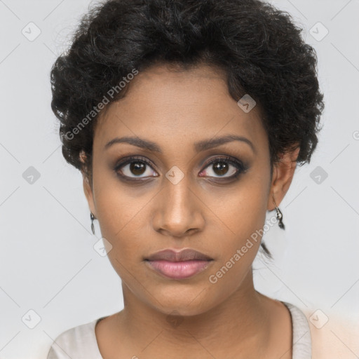 Neutral black young-adult female with short  brown hair and brown eyes