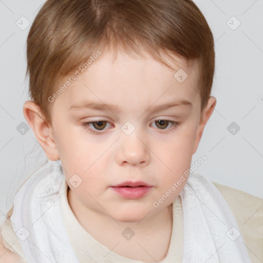 Neutral white child female with short  brown hair and brown eyes