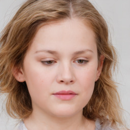 Neutral white child female with medium  brown hair and blue eyes