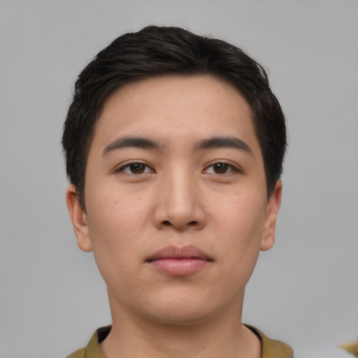 Neutral white young-adult male with short  black hair and brown eyes