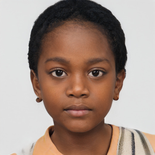 Neutral black child female with short  brown hair and brown eyes