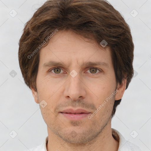 Neutral white adult male with short  brown hair and brown eyes