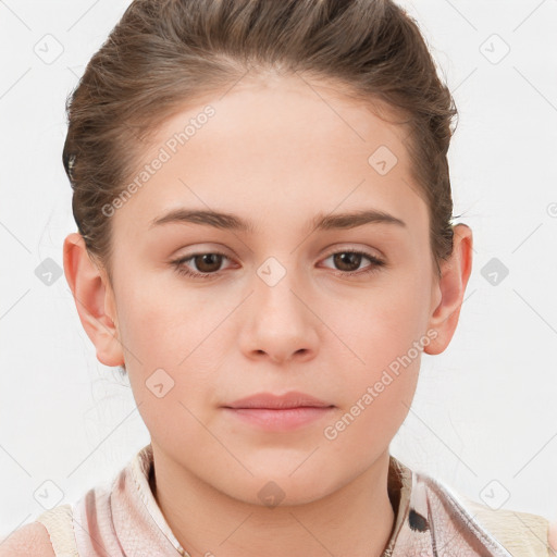 Neutral white young-adult female with short  brown hair and brown eyes