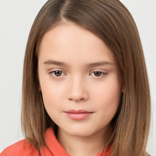 Neutral white child female with long  brown hair and brown eyes