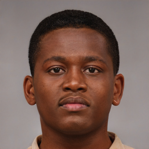 Neutral black young-adult male with short  brown hair and brown eyes