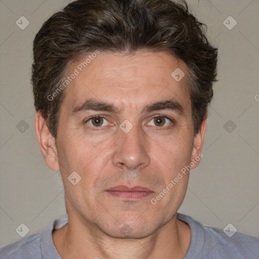 Neutral white adult male with short  brown hair and brown eyes