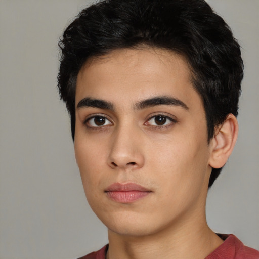 Neutral asian young-adult male with short  black hair and brown eyes