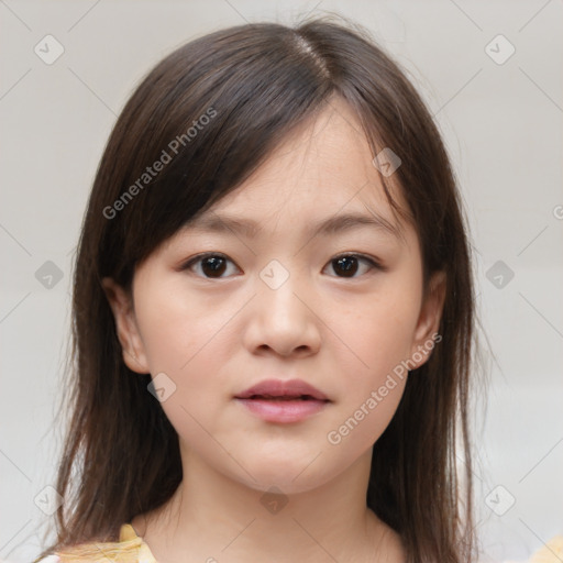 Neutral white child female with medium  brown hair and brown eyes