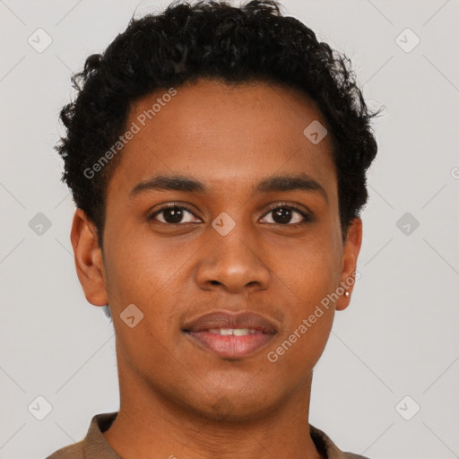 Neutral black young-adult male with short  brown hair and brown eyes