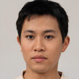 Neutral asian young-adult male with short  brown hair and brown eyes