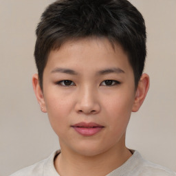 Neutral asian child male with short  brown hair and brown eyes