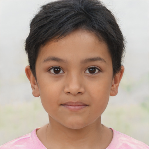 Neutral latino child female with short  brown hair and brown eyes