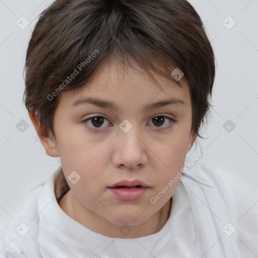 Neutral white child female with medium  brown hair and brown eyes