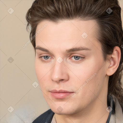 Neutral white young-adult male with medium  brown hair and brown eyes