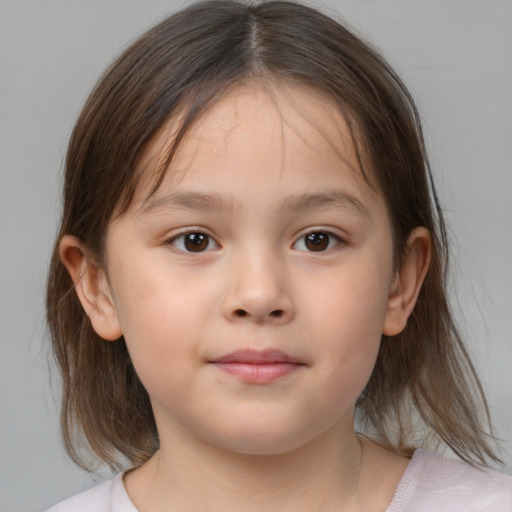 Neutral white child female with medium  brown hair and brown eyes