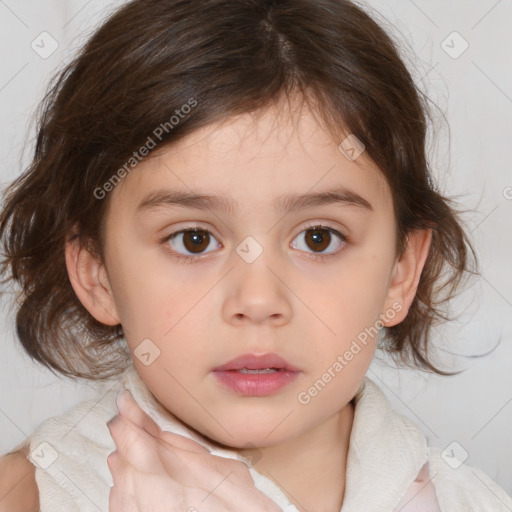 Neutral white child female with medium  brown hair and brown eyes