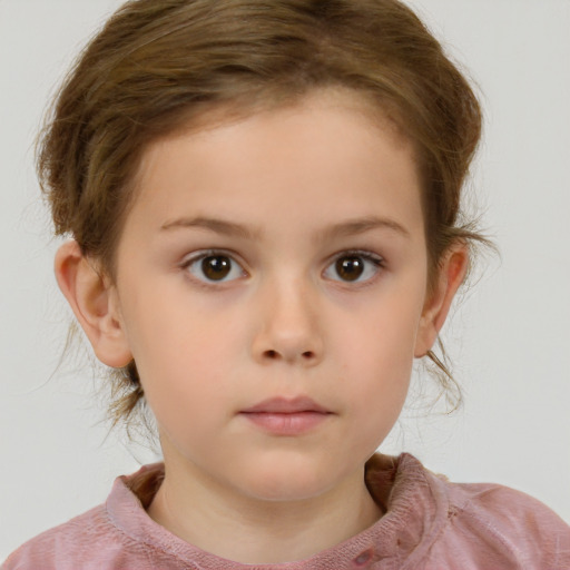 Neutral white child female with medium  brown hair and brown eyes