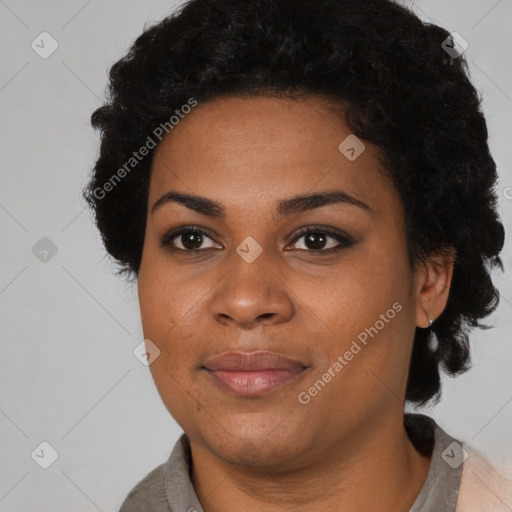 Neutral black young-adult female with short  black hair and brown eyes