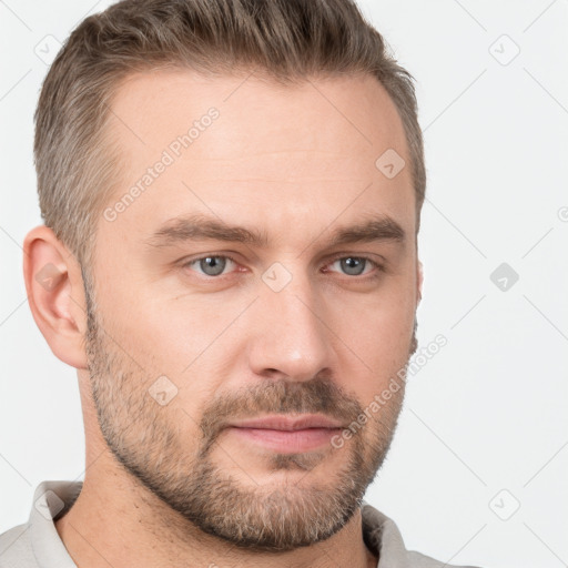 Neutral white adult male with short  brown hair and brown eyes