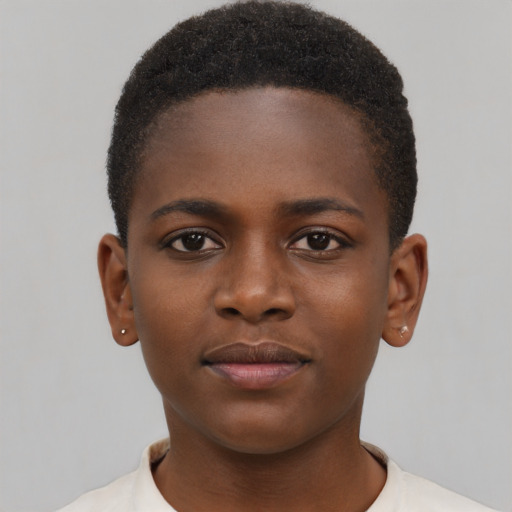 Neutral black young-adult female with short  brown hair and brown eyes