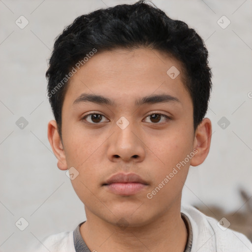 Neutral asian young-adult male with short  black hair and brown eyes