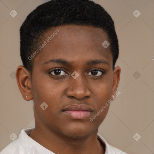 Neutral black young-adult female with short  brown hair and brown eyes