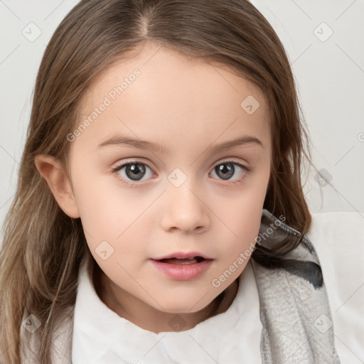 Neutral white child female with medium  brown hair and brown eyes