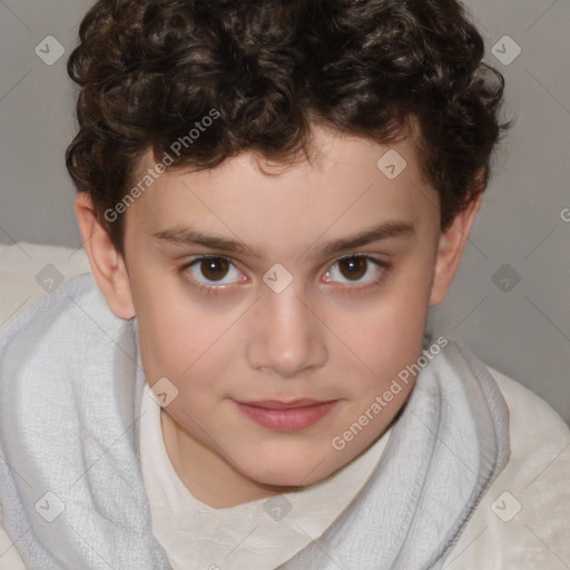 Joyful white child male with short  brown hair and brown eyes