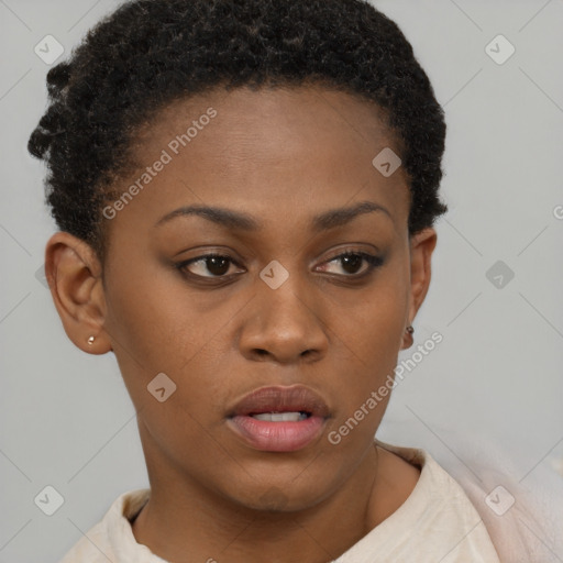 Neutral black young-adult female with short  brown hair and brown eyes