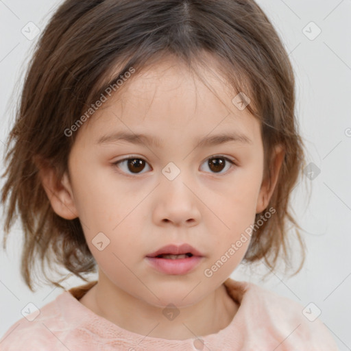 Neutral white child female with medium  brown hair and brown eyes