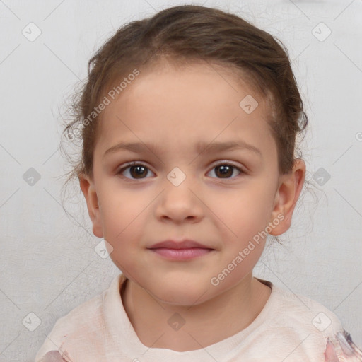 Neutral white child female with medium  brown hair and brown eyes