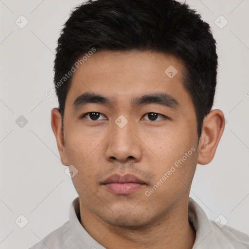 Neutral asian young-adult male with short  black hair and brown eyes