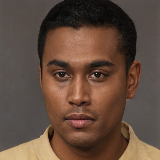 Neutral latino young-adult male with short  brown hair and brown eyes
