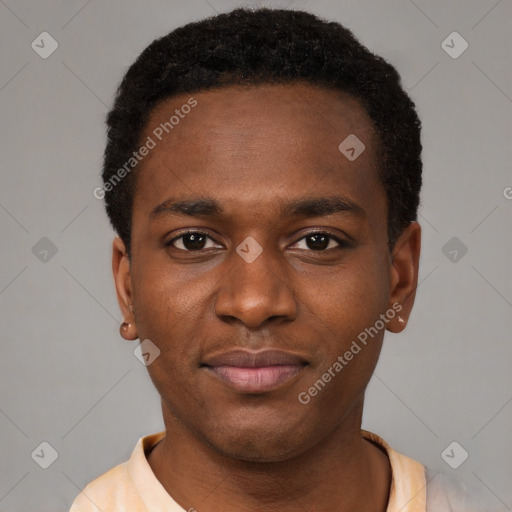 Neutral black young-adult male with short  brown hair and brown eyes