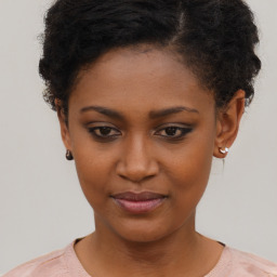 Neutral black young-adult female with short  brown hair and brown eyes