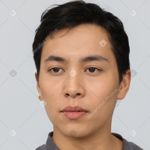 Neutral asian young-adult male with short  black hair and brown eyes