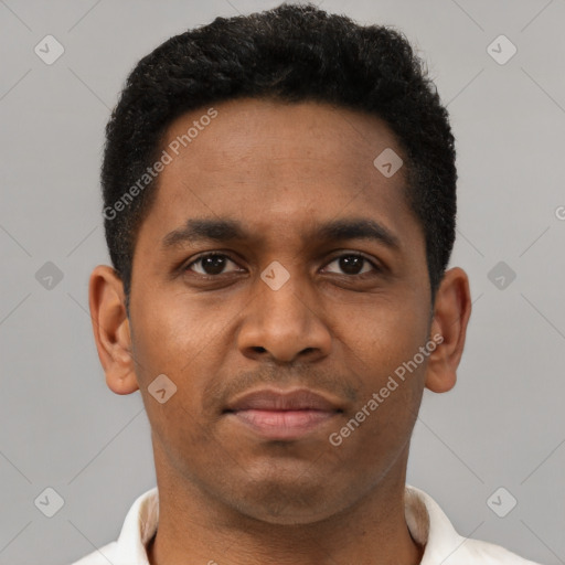 Neutral black young-adult male with short  brown hair and brown eyes