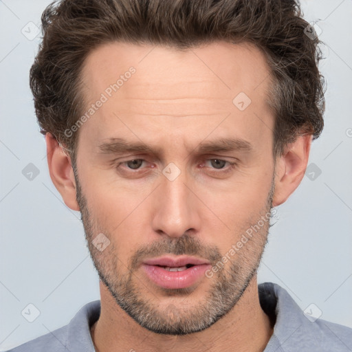 Neutral white adult male with short  brown hair and brown eyes