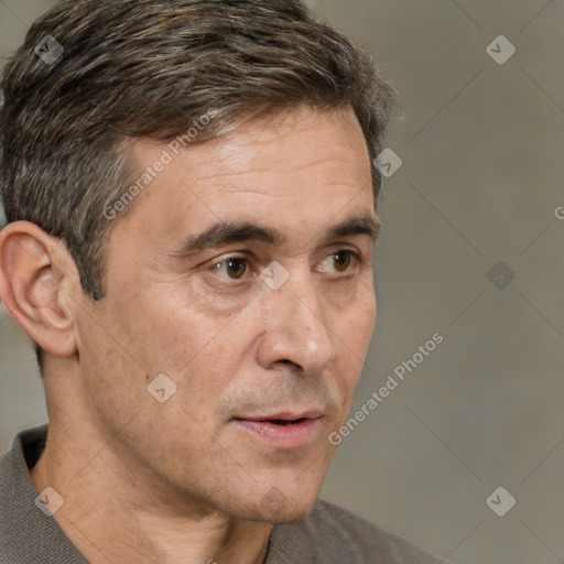 Neutral white adult male with short  brown hair and brown eyes