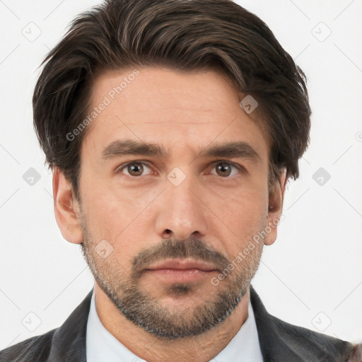 Neutral white adult male with short  brown hair and brown eyes